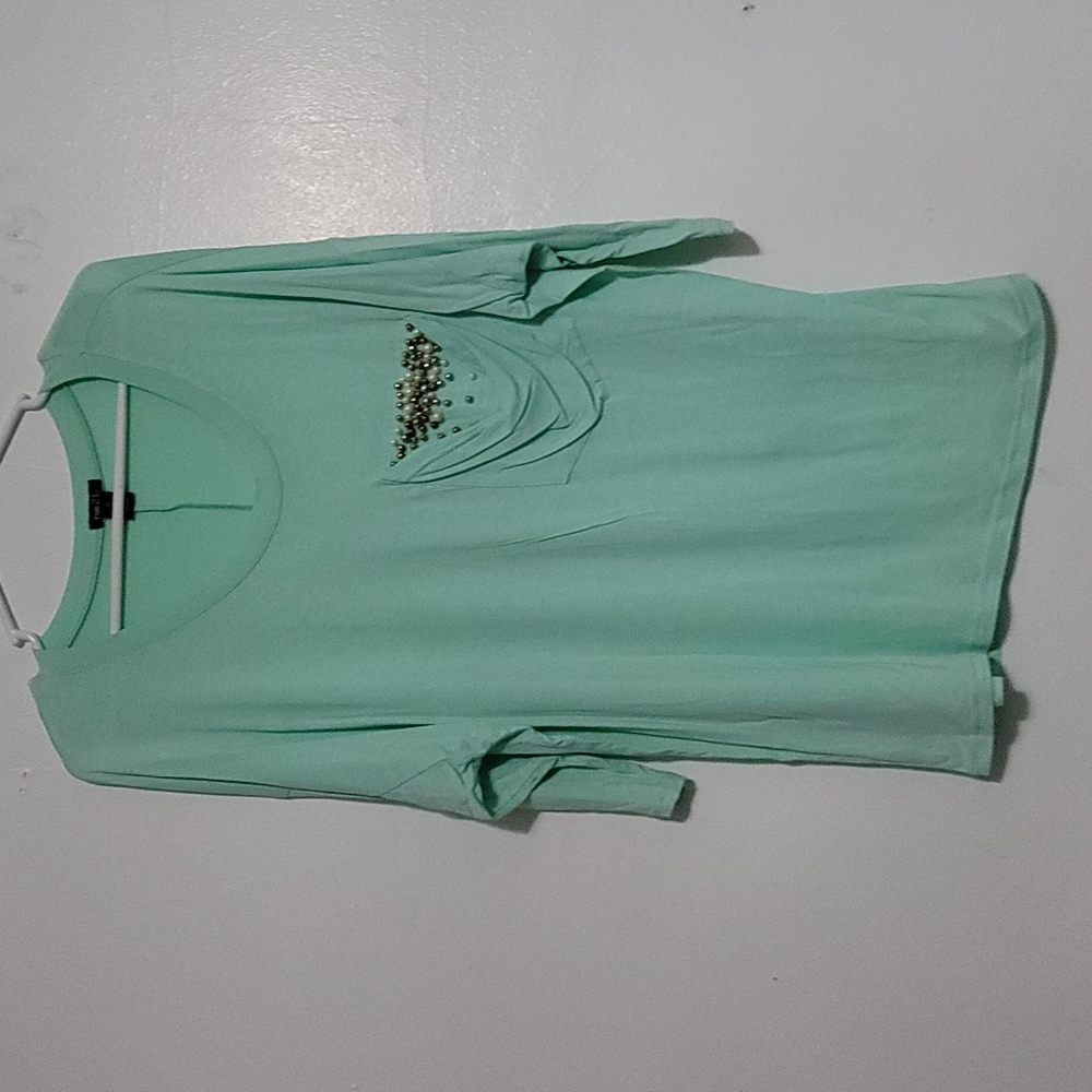 Women's Rue21 Medium Decorative Pocket Batwing Mid-length Sleeve Teal Shirt